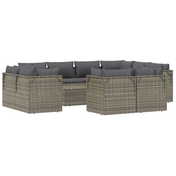 vidaXL 12-tlg. Garten-Lounge-Set mit Kissen Grau Poly Rattan