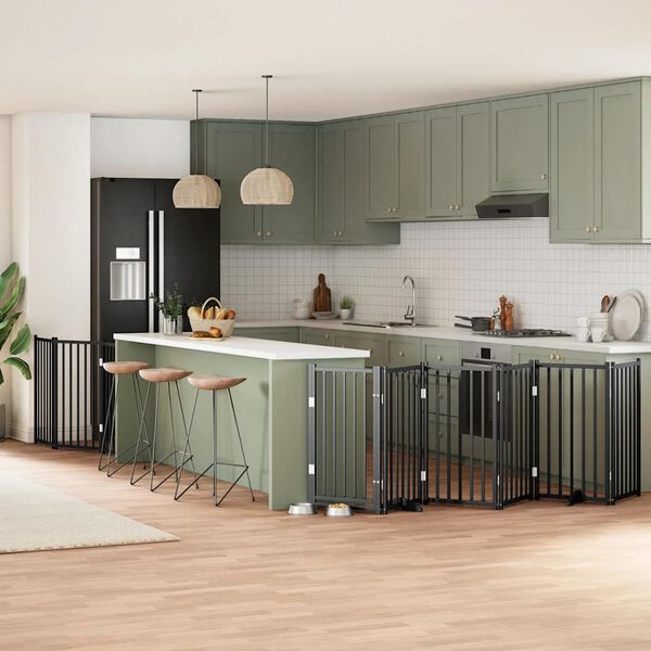 vidaXL 9-tlg. Hundetor mit T&uuml;r Faltbar Schwarz 450 cm Pappelholz