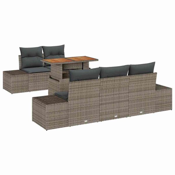 vidaXL Garten-Sofa-Set mit Speicher 6 pcs Grau Poly Rattan