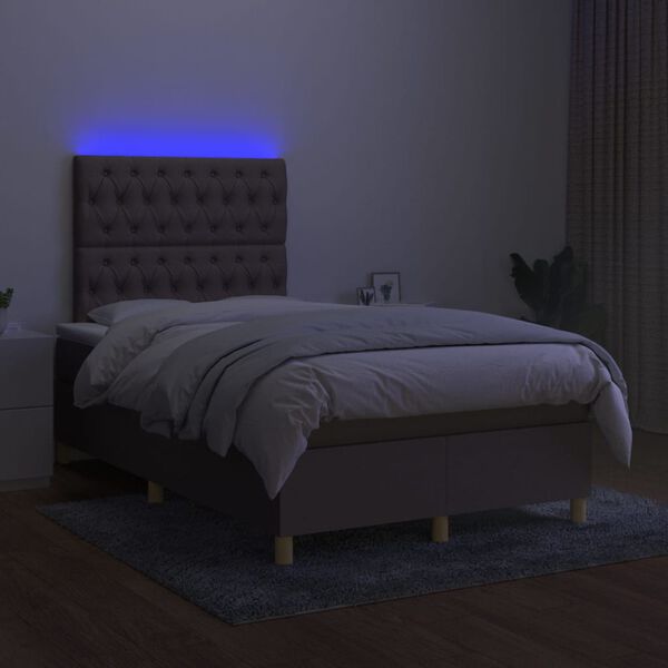 vidaXL Boxspringbett mit Matratze & LED Taupe 120x200 cm Stoff