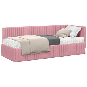 vidaXL Eckbettgestell mit Matratze 2 stk. Rosa 80 x 200 cm Samt