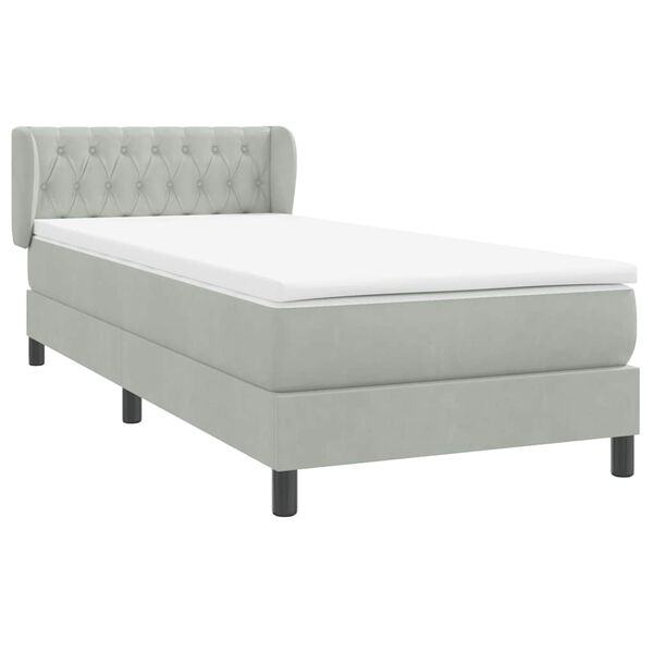 vidaXL Boxspringbett mit Matratze Hellgrau 90x220 cm Samt