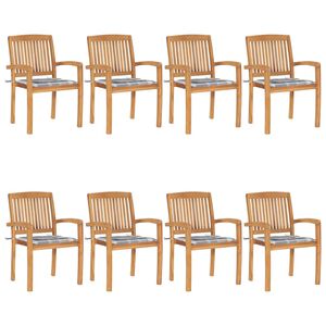 vidaXL Stapelbare Gartenst&uuml;hle mit Kissen 8 Stk. Massivholz Teak