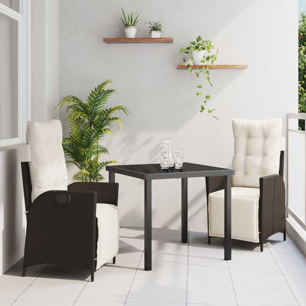 vidaXL Garten Essgruppe mit Kissen 3 pcs Braun Poly-Rattan