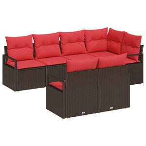 vidaXL Gartensofa-set 7 stk. Braun und Rot Poly-Rattan