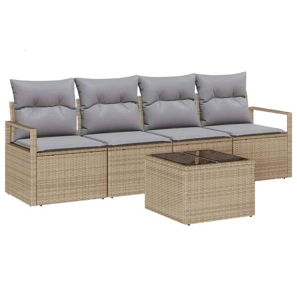 vidaXL Sofa Set mit Kissen 5 pcs Beige und Grau Poly Rattan
