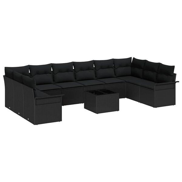vidaXL Gartensofa-set mit Kissen 11 pcs Schwarz Poly-Rattan