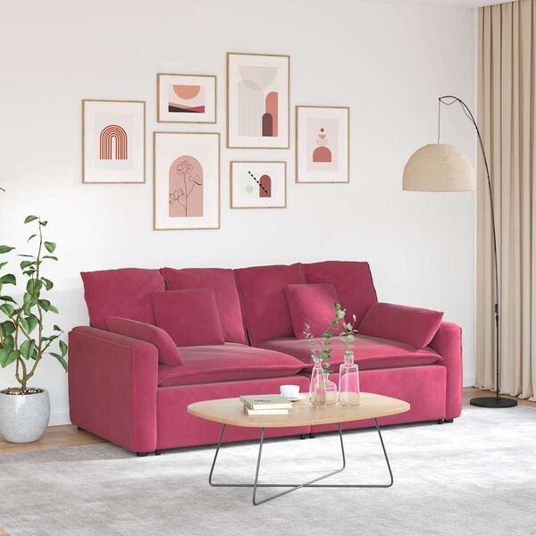 vidaXL Modulares Sofa mit Kissen Weinrot