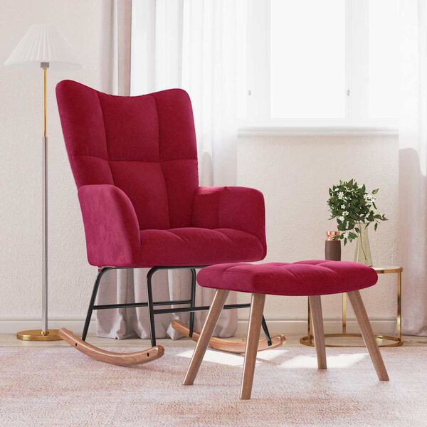 vidaXL Schaukelstuhl mit Hocker Samt Weinrot
