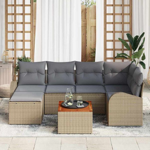 vidaXL Gartensofa-set mit Kissen 7 pcs Beige Poly-Rattan