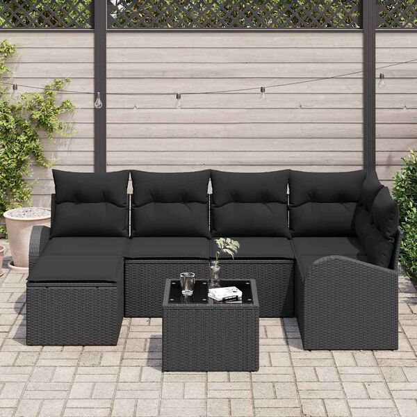 vidaXL Gartensofa-set 7 pcs Schwarz Poly-Rattan