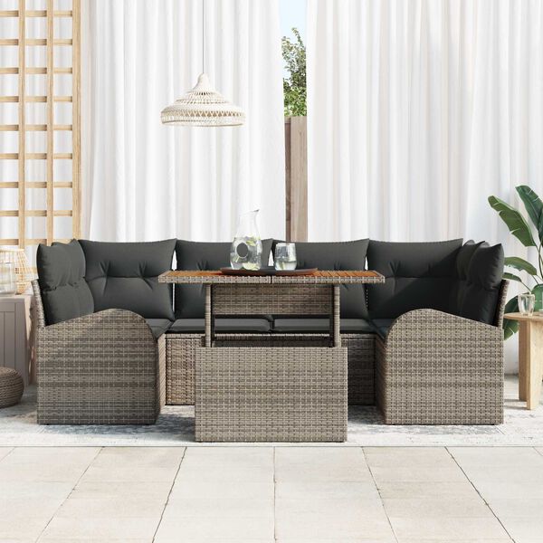 vidaXL Garten-Sofa-Set mit Speicher 7 pcs Grau Poly Rattan