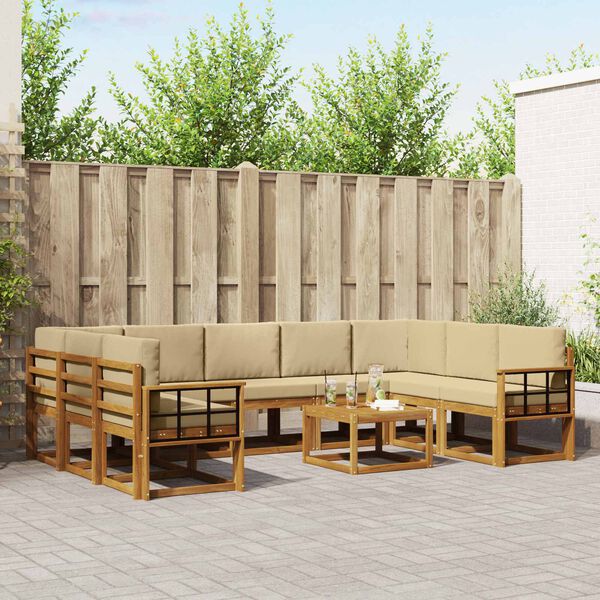 vidaXL Outdoor-Sofagarnitur mit Kissen 10 pcs Natur und Beige