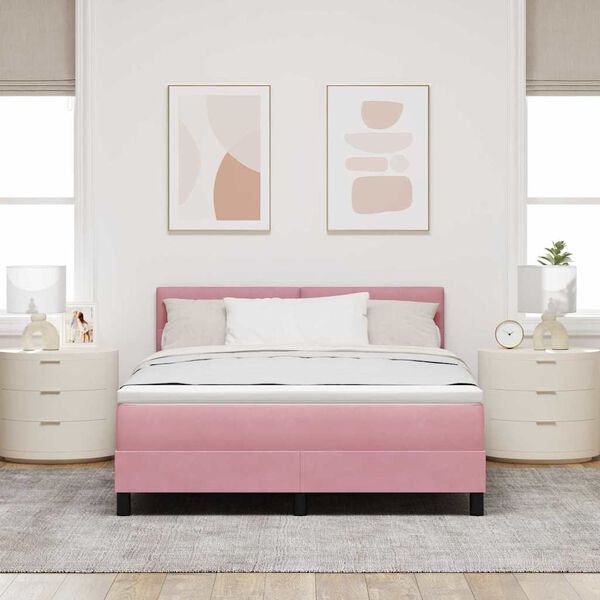 vidaXL Boxspringbett mit Matratze mit Kopfteil Rosa 160 x 200 cm Samt