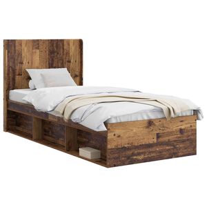 vidaXL Bettgestell mit Stauraum und Kopfteil Altholz 75 x 190 cm