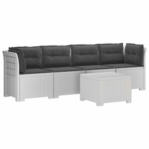 vidaXL 4-Sitzer Gartensofa mit Kissen Rattan Look PP Wei&szlig;