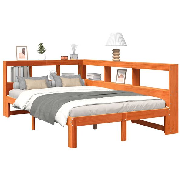 vidaXL Massivholzbett mit Regal ohne Matratze Wachsbraun 120x190 cm