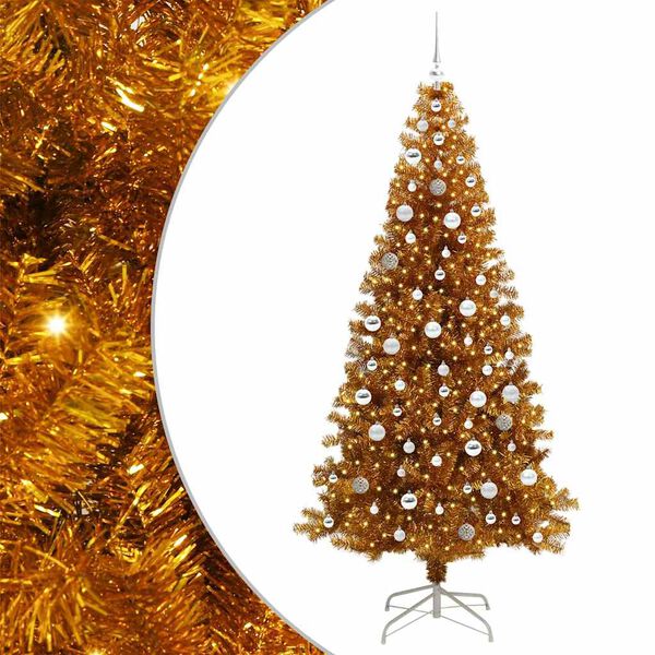 vidaXL Weihnachtsbaum mit 300 LEDs mit St&auml;nder Gold 210 cm PET
