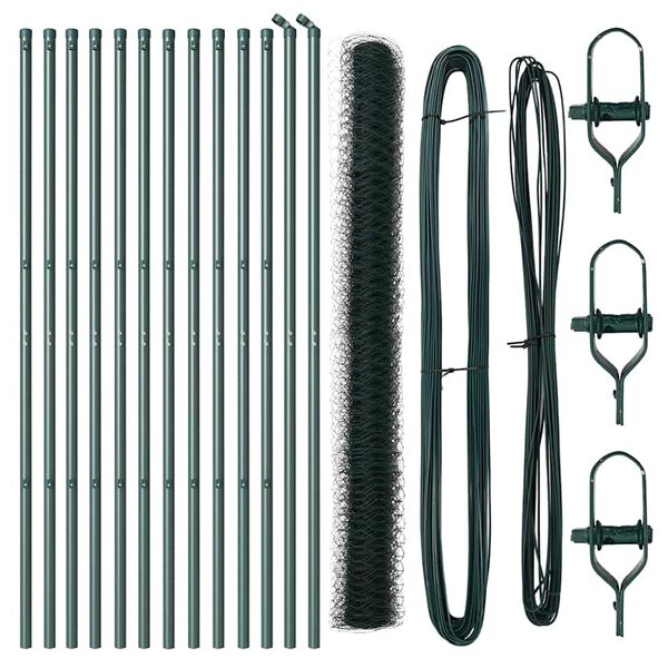 vidaXL Zaunpfosten Gr&uuml;n 25 x 1,6 m (50 mm Geflecht) Stahl und PVC
