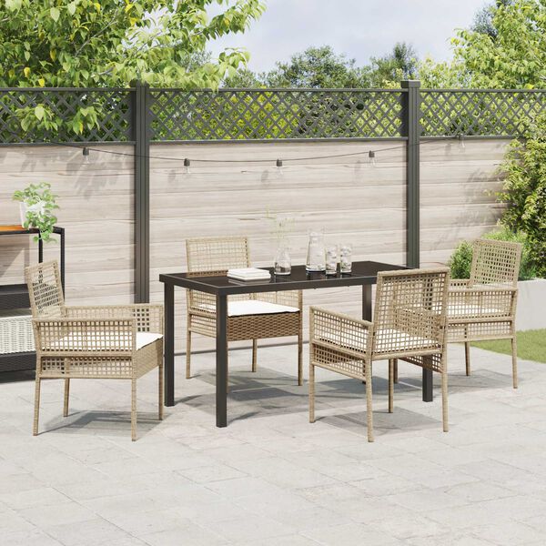 vidaXL Garten Essgruppe mit Kissen 5 pcs Beige Poly-Rattan