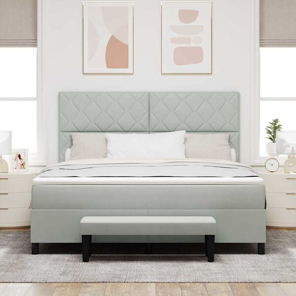 vidaXL Boxspringbett mit Matratze Hellgrau 180 x 200 cm Samt