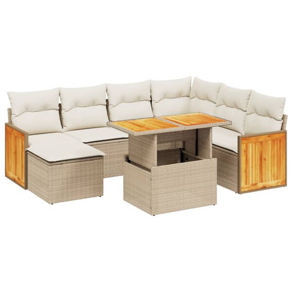 vidaXL 8-tlg. Garten-Sofagarnitur mit Kissen Beige Poly Rattan