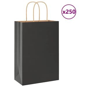 vidaXL Papiertragetaschen 250 Stk. mit Henkeln Schwarz 21x11x31 cm