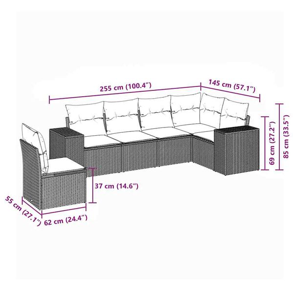 vidaXL 6-tlg. Garten-Sofagarnitur mit Kissen Schwarz Poly Rattan