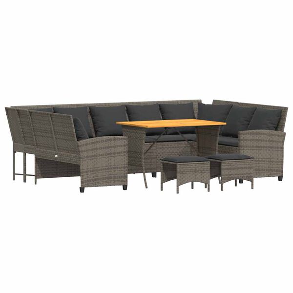 vidaXL 4-tlg. Garten-Sofagarnitur mit Kissen Grau Poly Rattan