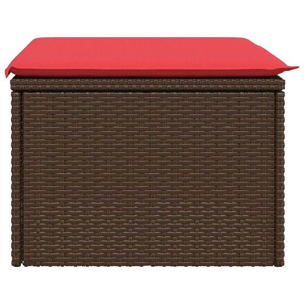 vidaXL Gartenhocker mit Kissen Braun 55x55x37 cm Poly Rattan