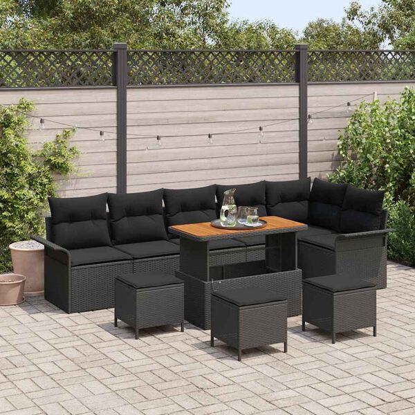 vidaXL Garten-Sofa-Set mit Kissen mit Speicher 10 pcs Schwarz