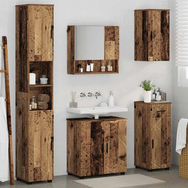 vidaXL Badezimmerm&ouml;bel-Set 5 pcs Altholz Holzwerkstoff & Metall