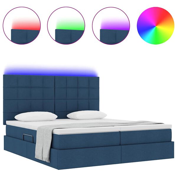 vidaXL Bett mit LED-Lichtleisten mit Kopfteil Blau 180 x 200 cm Stoff