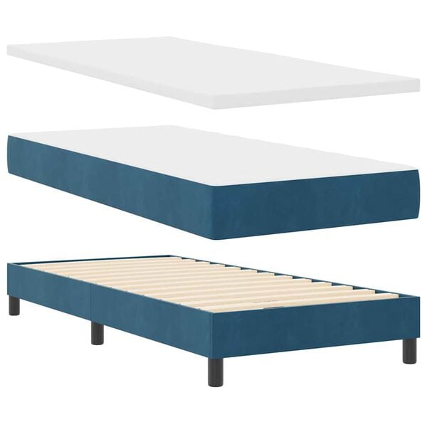 vidaXL Boxspringbett mit Matratze Dunkelblau 200 x 90 cm Polyester