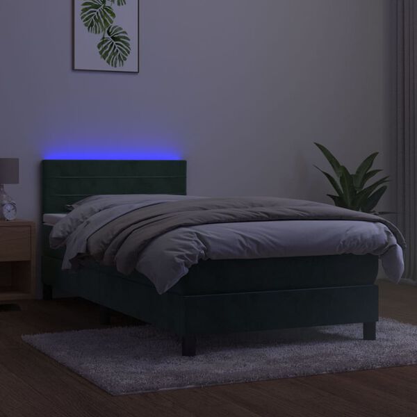 vidaXL Boxspringbett mit Matratze & LED Dunkelgr&uuml;n 80x200 cm Samt