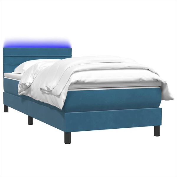 vidaXL Boxspringbett mit Matratze Dunkelblau 80x210 cm Samt
