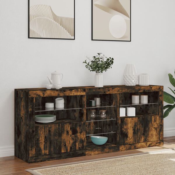 vidaXL Sideboard mit LED-Leuchten R&auml;uchereiche 162x37x67 cm