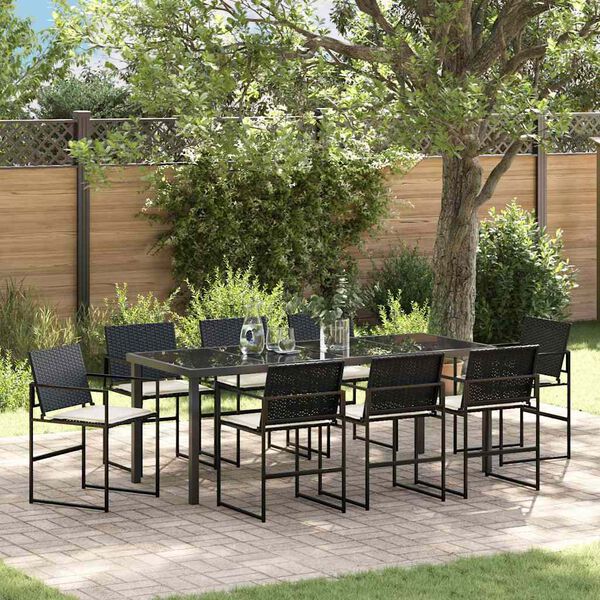 vidaXL Garten Essgruppe 9 pcs Schwarz Pulverbeschichteter Stahl