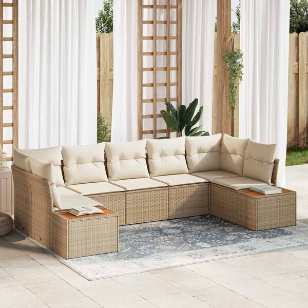 vidaXL Gartensofa-set mit Kissen 7 pcs Beige Poly-Rattan