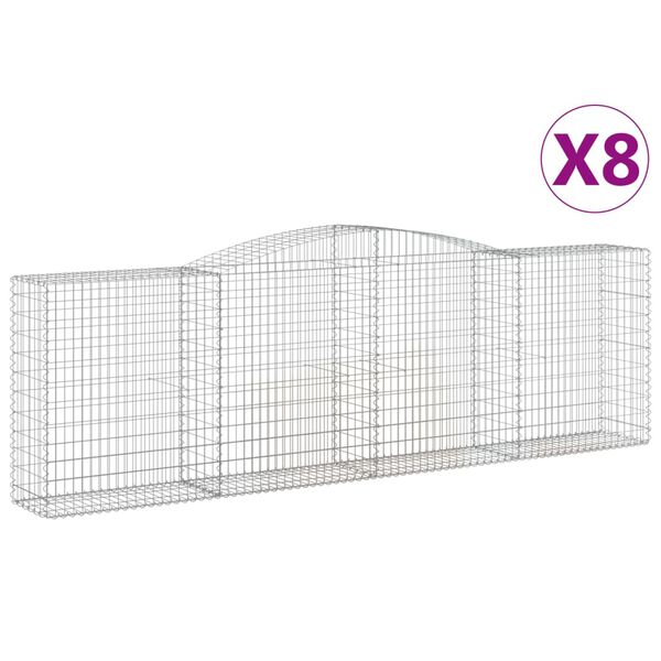 vidaXL Gabionen mit Hochbogen 8 Stk. 400x50x120/140cm Verzinktes Eisen