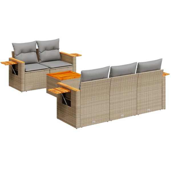 vidaXL 6-tlg. Garten-Sofagarnitur mit Kissen Beige Poly Rattan