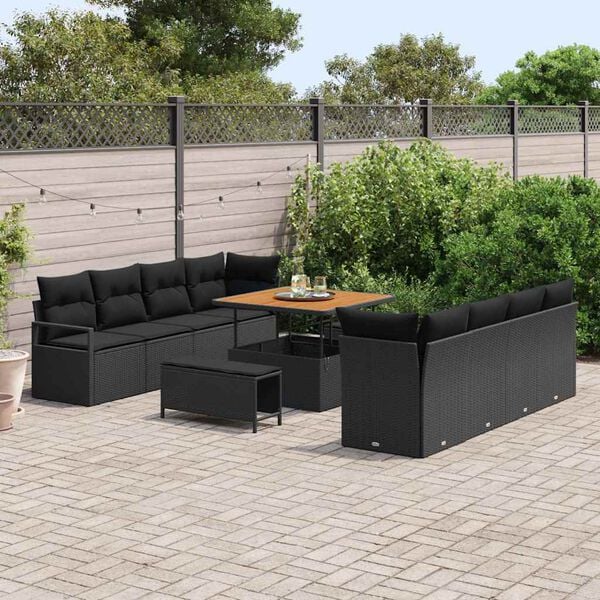 vidaXL Garten-Sofa-Set mit Kissen mit Kissen Schwarz 100 x 100 x 71 cm