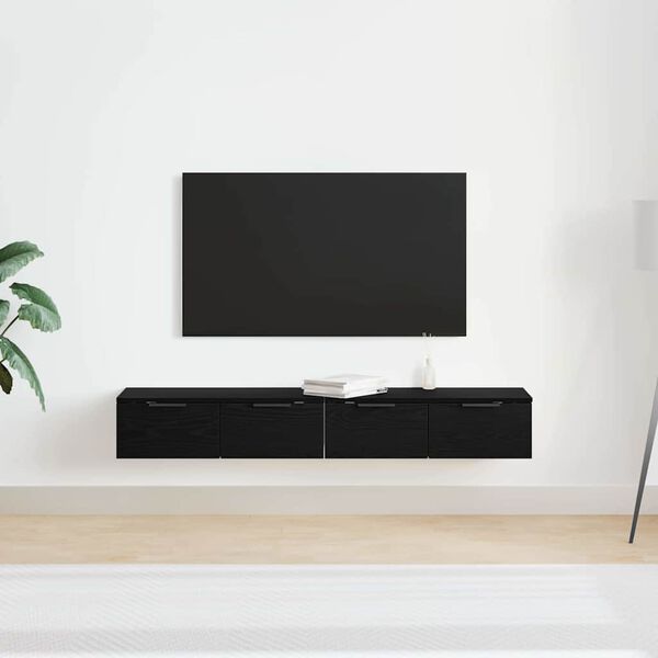 vidaXL Wandmontierter Schrank Wandmontiert 2 pcs Schwarz Eichen-Optik