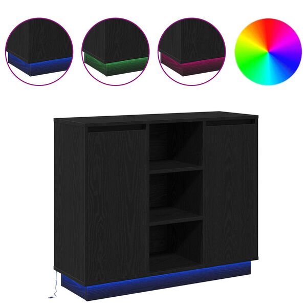 vidaXL LED-Sideboard Schwarz Eichen-Optik 90 x 32 x 75 cm