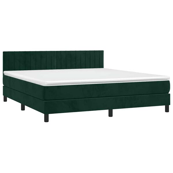 vidaXL Boxspringbett mit Matratze & LED Dunkelgr&uuml;n 160x200 cm Samt