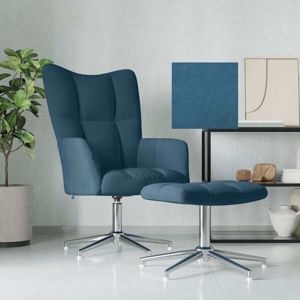 vidaXL Relaxsessel mit Hocker Blau Samt