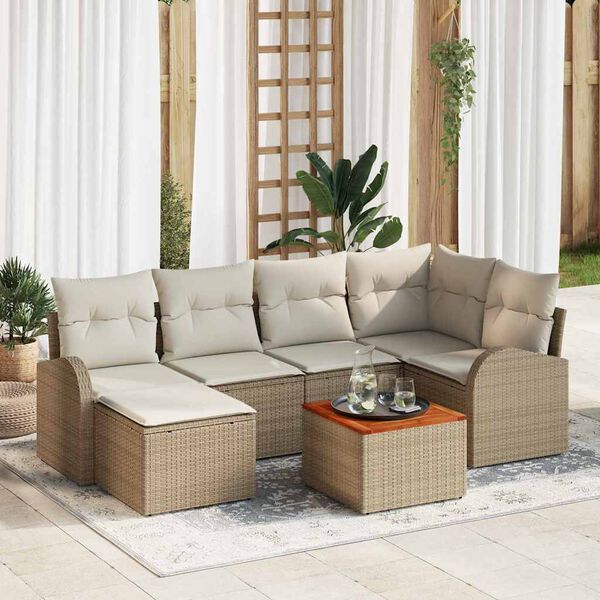 vidaXL Gartensofa-set mit Kissen 7 pcs Beige Poly-Rattan