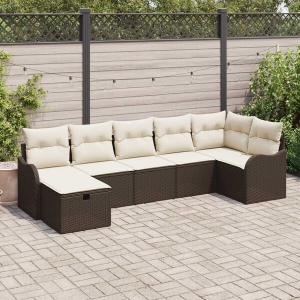 vidaXL Sofa Set mit Kissen mit Speicher Braun und Creme Poly-Rattan