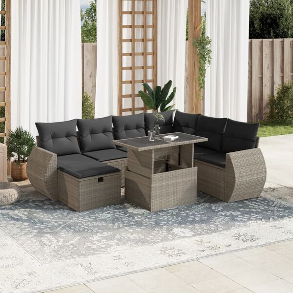 vidaXL 8-tlg. Garten-Sofagarnitur mit Kissen Hellgrau Poly Rattan
