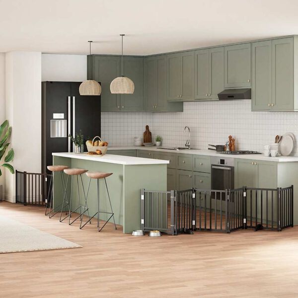 vidaXL 9-tlg. Hundetor mit T&uuml;r Faltbar Schwarz 450 cm Pappelholz